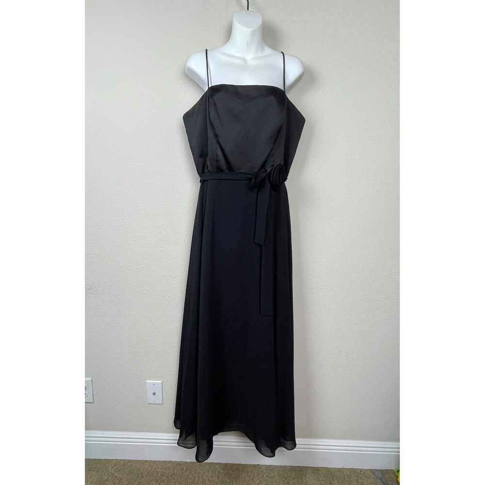 Vintage Chadwick's Black Formal Maxi Dress Spaghetti Strap Belted Y2K Hoco Prom